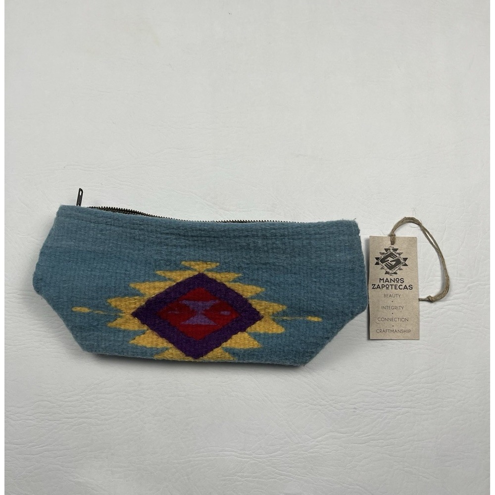 Manos Zapotecas Wool Leather Makeup Bag Clutch Aztec Southwestern Mexico